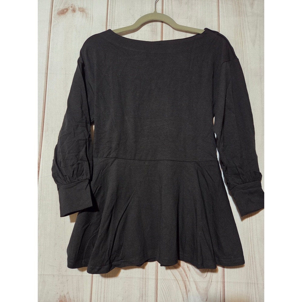 FOR THE REPUBLIC Black Lace Up Corset Peplum Long Sleeve Top Women's S